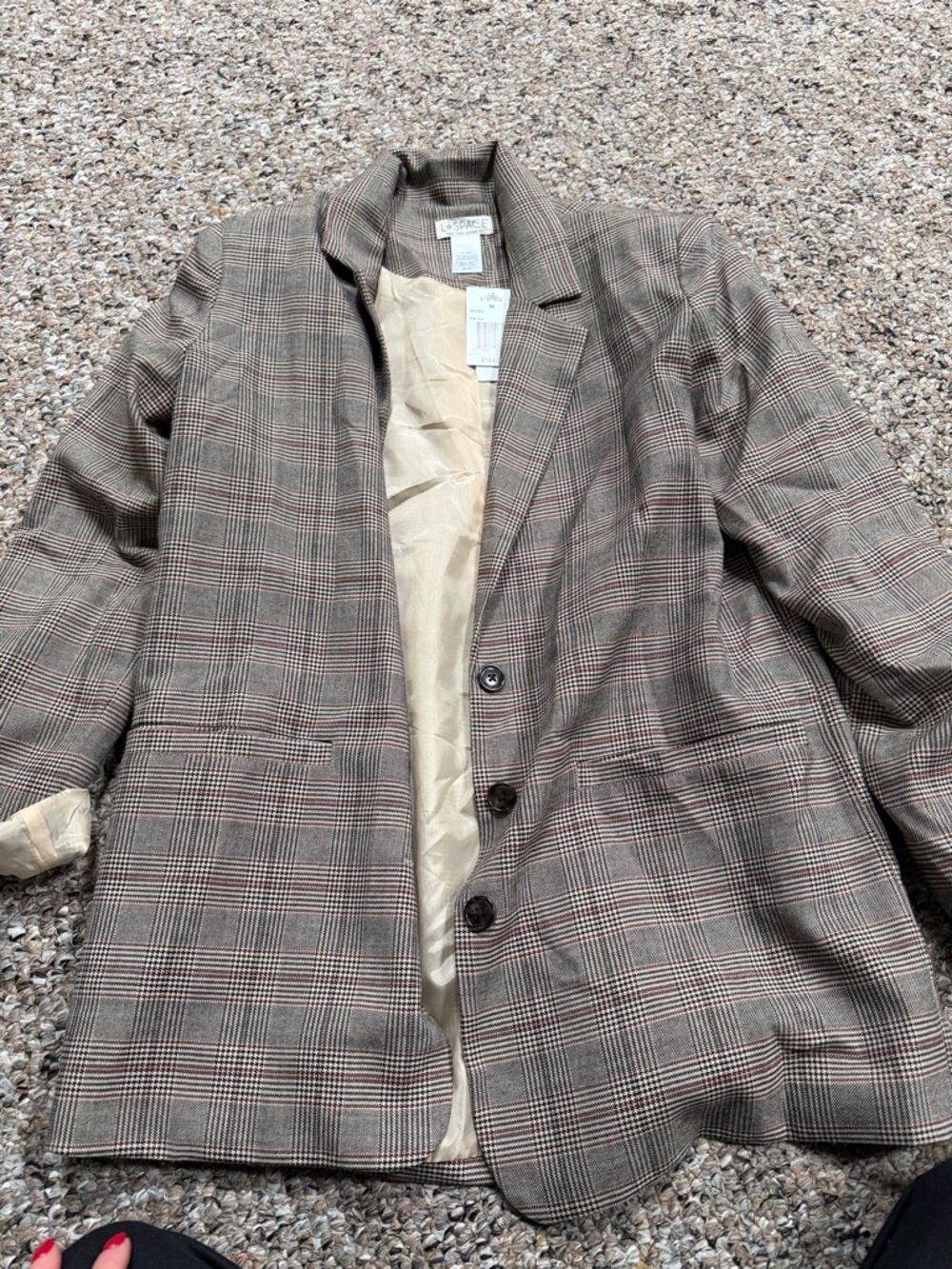 l*space Beige and Brown Plaid Blazer